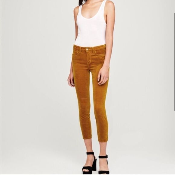 L'Agence Margot Velvet Skinny Ankle Pants Gold Mustard - Picture 8 of 13